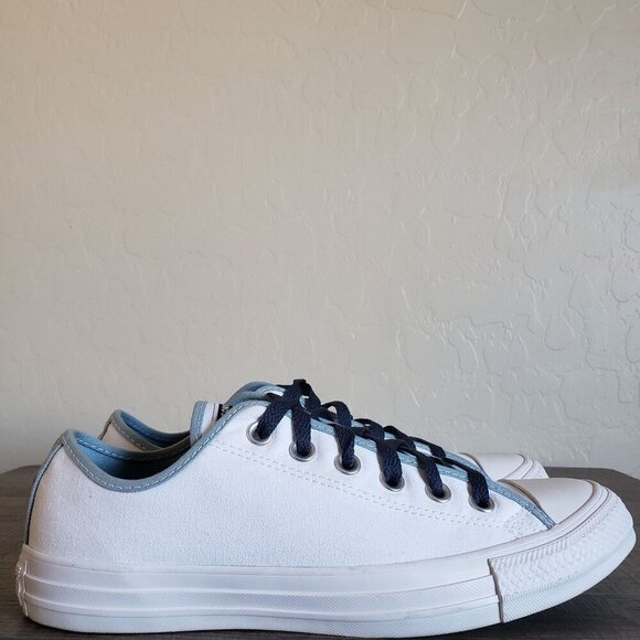 Converse All Star Canvas Low Top Sneaker Shoe White/Blue Size Women's 10 Men's 8